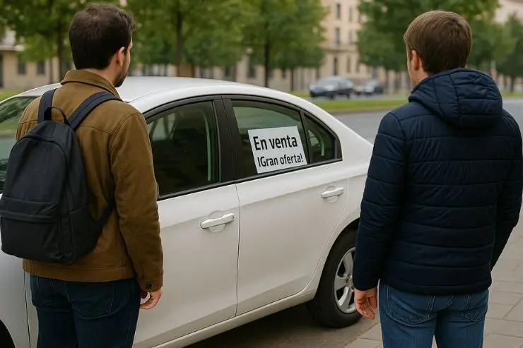 jovenes-ven-coche-vende Jóvenes viendo cartel de venta de coche