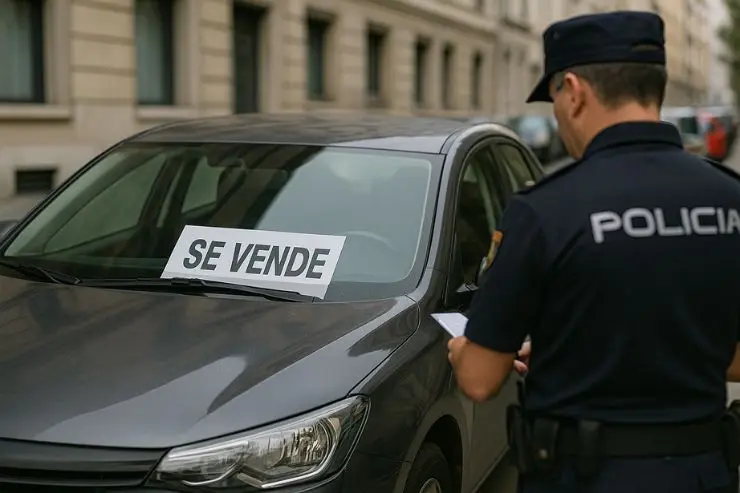 multa-cartel Policía poniendo una multa a un coche